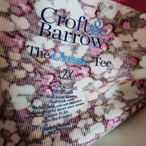 Croft & Barrow Top Womens Size 2X Pink Brown Floral Long Sleeve The Classic Tee - Picture 5 of 5